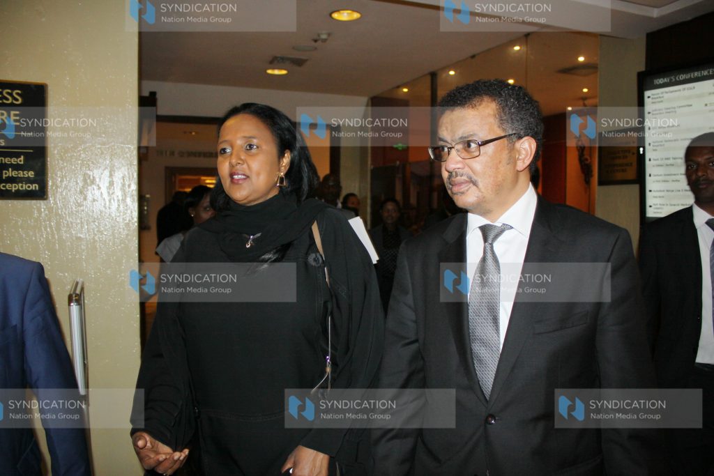 Foreign Affairs Cabinet Secretary Amina Mohamed with Ethiopia's Foreign Minister Dr Tedros Adhanon