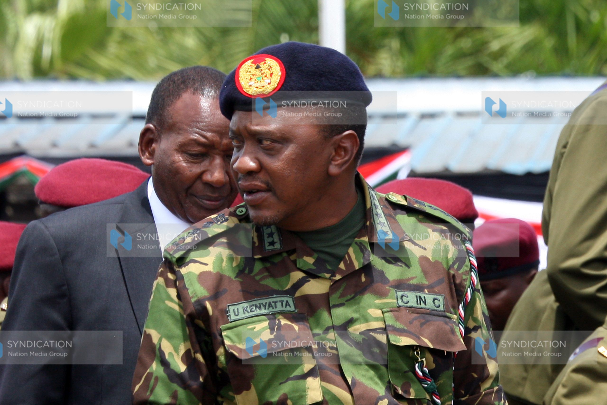 President Uhuru Kenyatta with Interior Cabinet Secretary Joseph Nkaiserry at GSU Training College