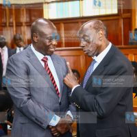 Impeached DP Rigathi Gachagua interacts with Senior Counsel Paul Muite