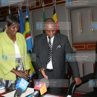 Newly appointed Fisheries Minister Amason Kingi welcomes the EAC minister Prof Helen Saambili