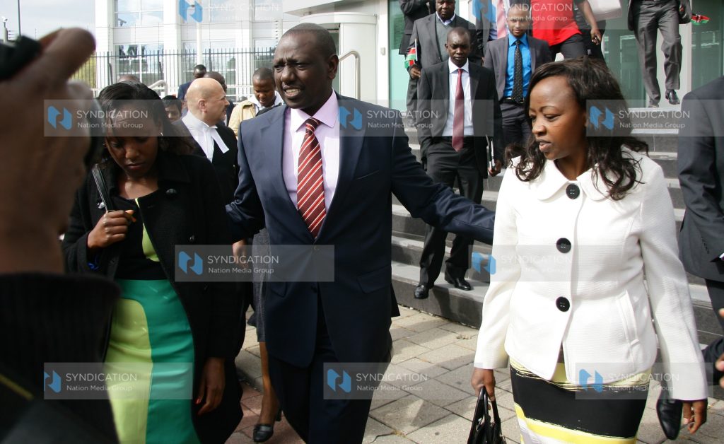 Deputy President William Ruto leaving ICC with wife Rachel and daughter June