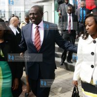 Deputy President William Ruto leaving ICC with wife Rachel and daughter June