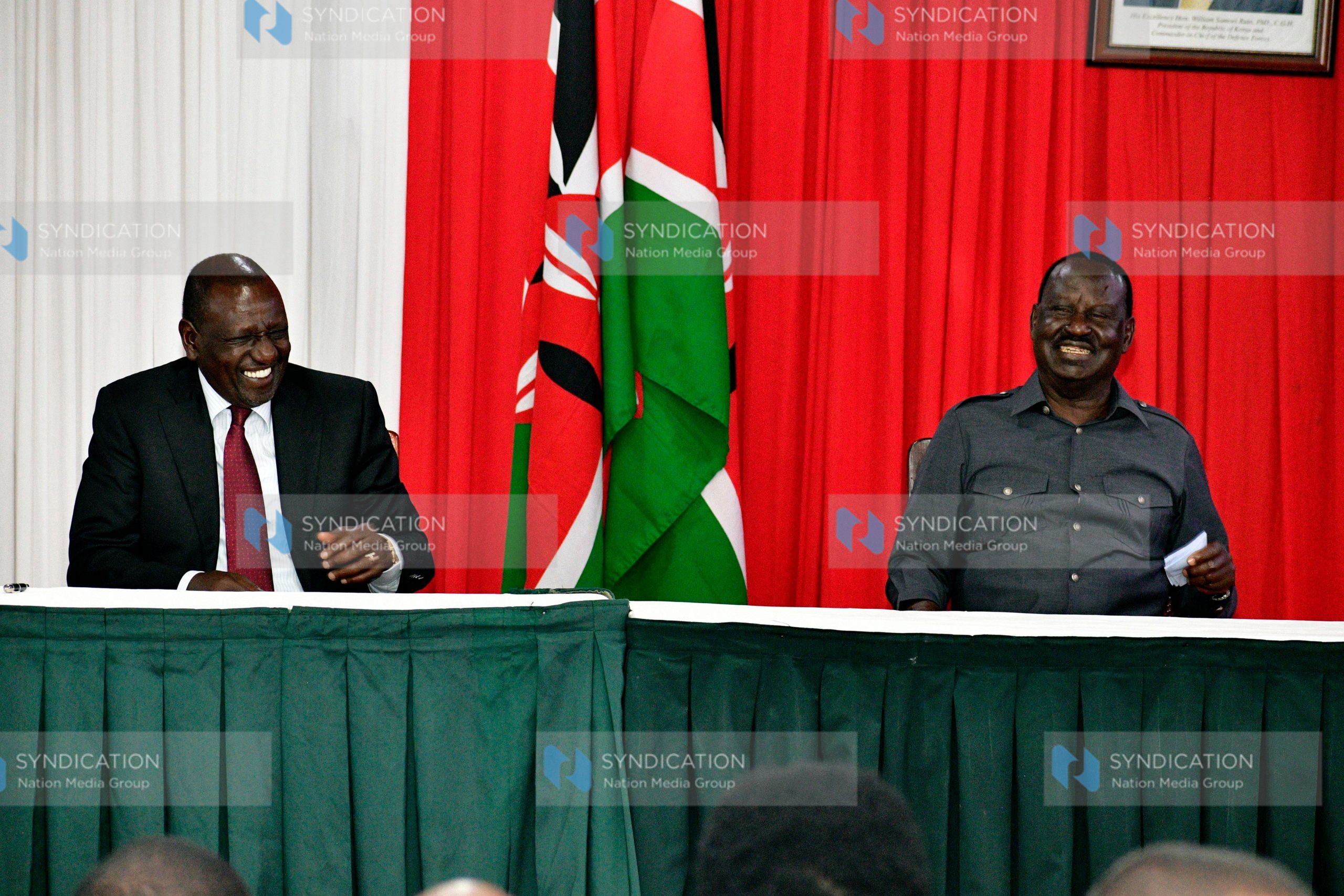 President William Ruto confers with ODM Party Leader Raila Odinga