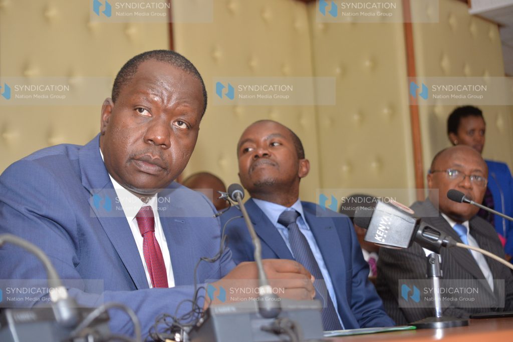 Education Cabinet Secretary Fred Matiang’i and ICT CS Joseph Mucheru