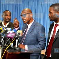 Homabay Senator Moses Kajwang, ODM Chairman John Mbadi, Tongareni MP Eseli Simiyu and Lawyer Edwin Sifuna