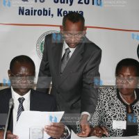 Kenya energy minister Kiraitu Murungi and Uganda minister for finance, planning and economic development Syda Bbumba