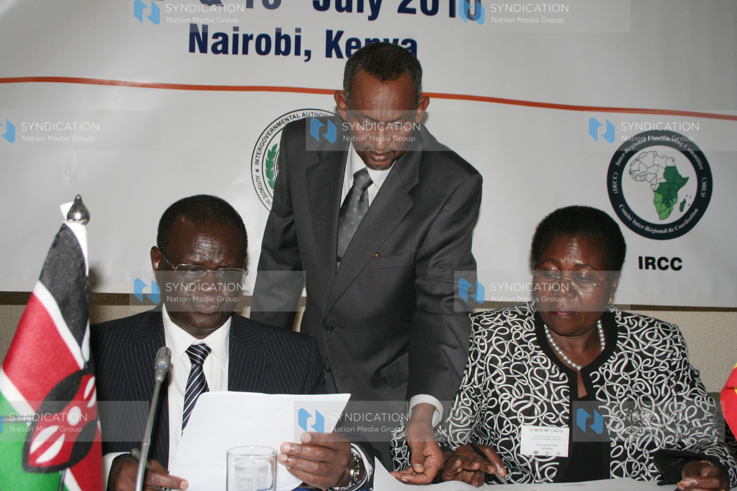 Kenya energy minister Kiraitu Murungi and Uganda minister for finance, planning and economic development Syda Bbumba