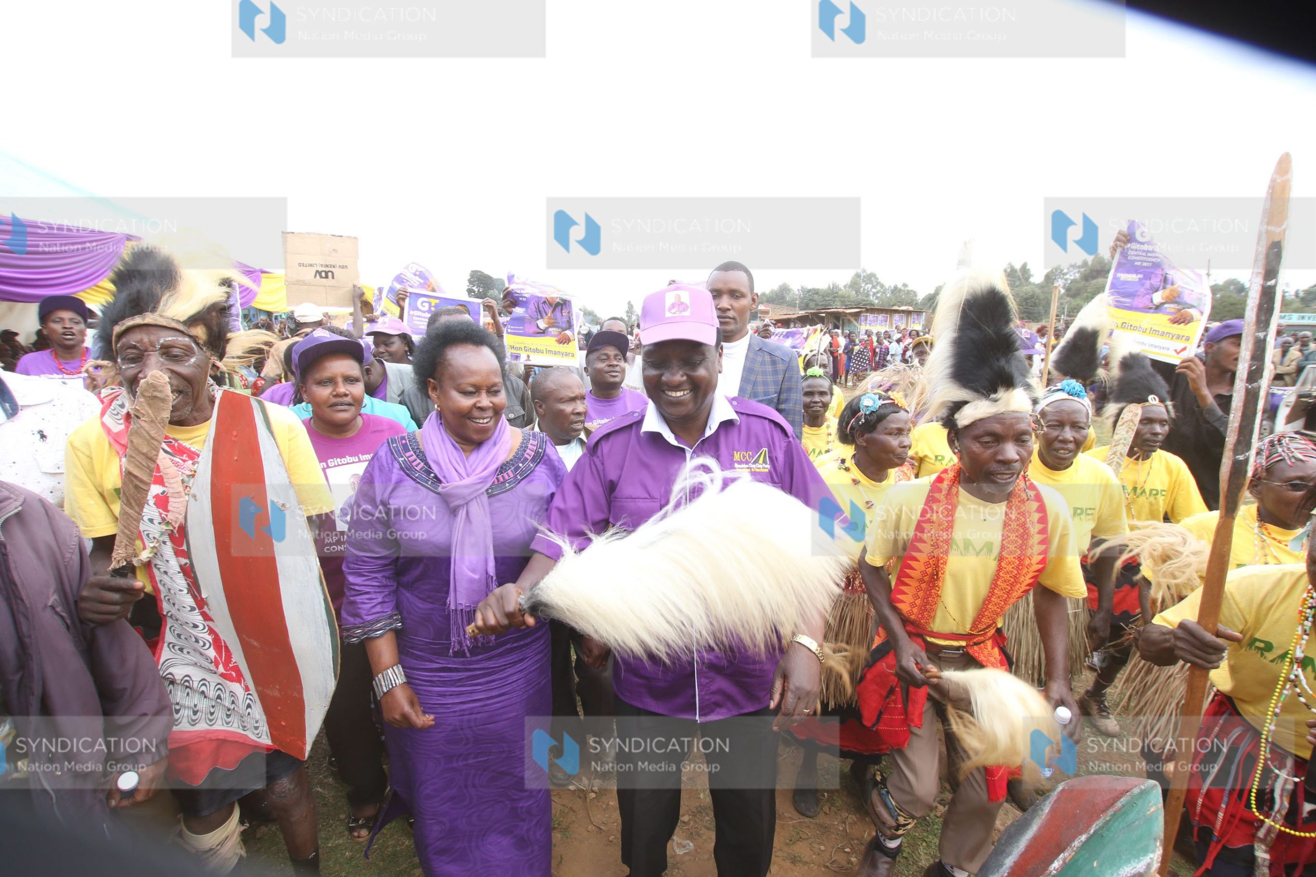 Imenti Central candidate on a Maendeleo Chap Chap ticket Gitobu Imanyara and his wife Florence Gitobu