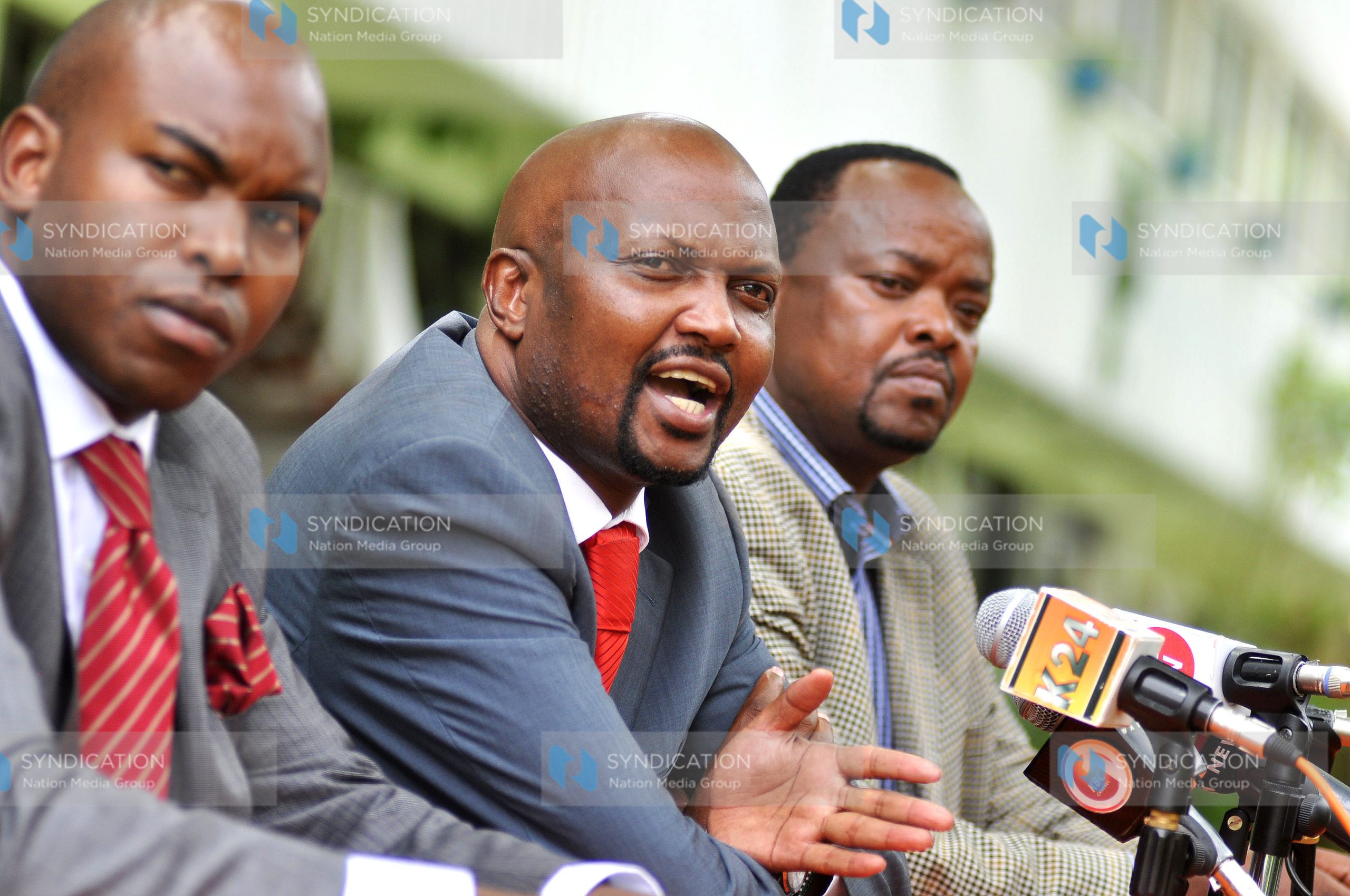 Gatundu South MP Moses Kuria, accompanied by Former Emgwen MP Stephen Tarus