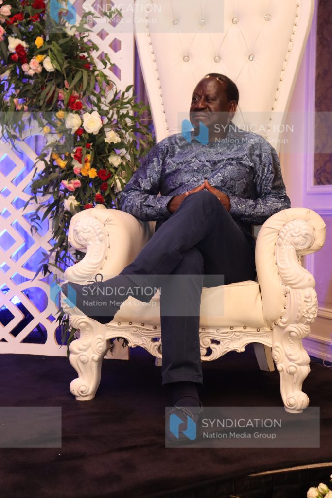Azimio Party leader Raila Odinga at his wifes Dr. Ida Odinga 73rd birthday party and 50th wedding anniversary