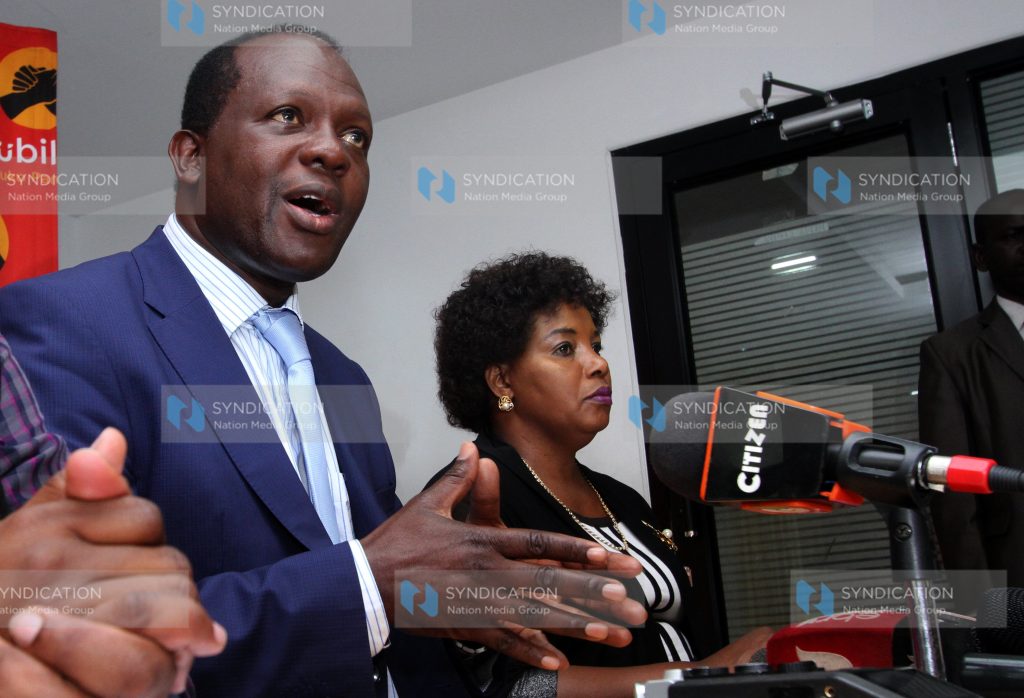 Jubilee Party Secretary General Raphael Tuju and the Party administrator Mercy Kanyara