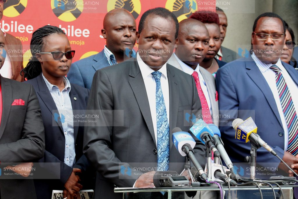 Jubilee Party Secretary General Raphael Tuju with other leaders