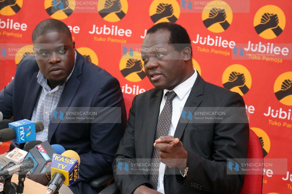 Jubilee Party Secretary General Raphael Tuju with Nominated MP Johnson Sakaja