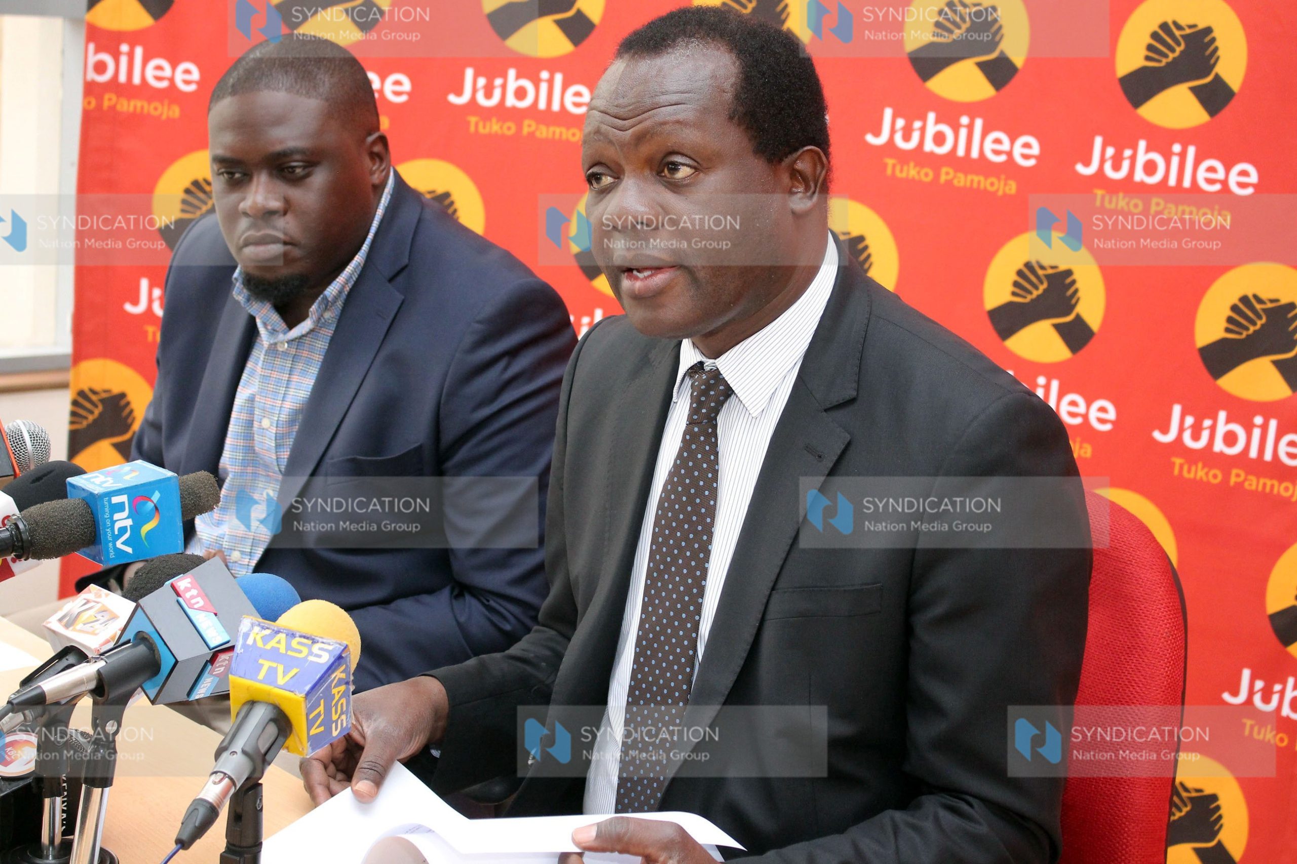 Jubilee Party Secretary General Raphael Tuju with Nominated MP Johnson Sakaja