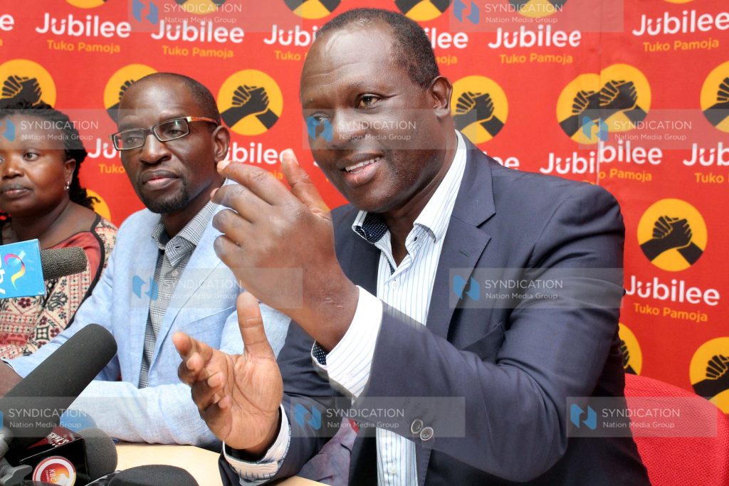Jubilee National Elections Board Chairman Andrew Musangi with Secretary General Raphael Tuju