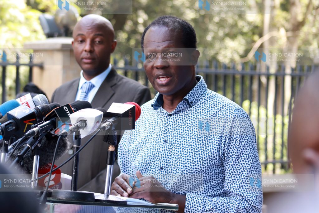 Jubilee Party Secretary General Raphael Tuju with Senate majority whip Irungu Kang’ata