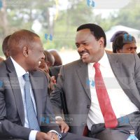 Vice President Kalonzo Musyoka has a hearty chat with Eldoret North Member of Parliament William Ruto