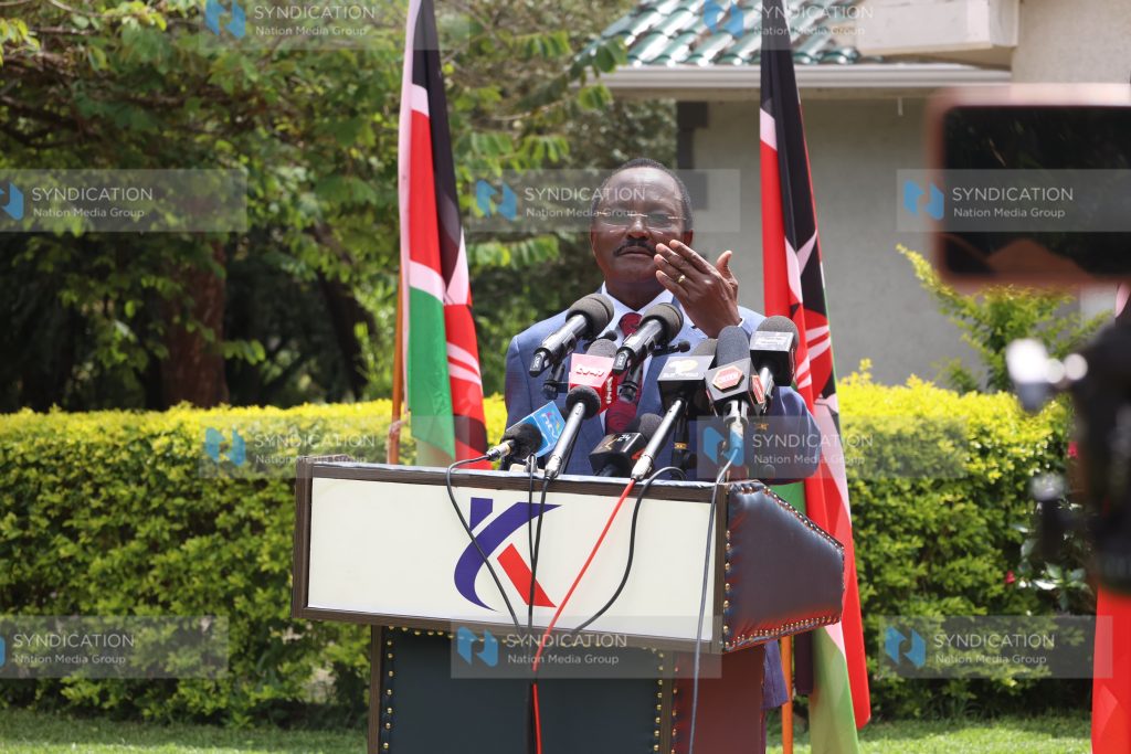 Wiper Party Leader Kalonzo Musyoka addressing journalists
