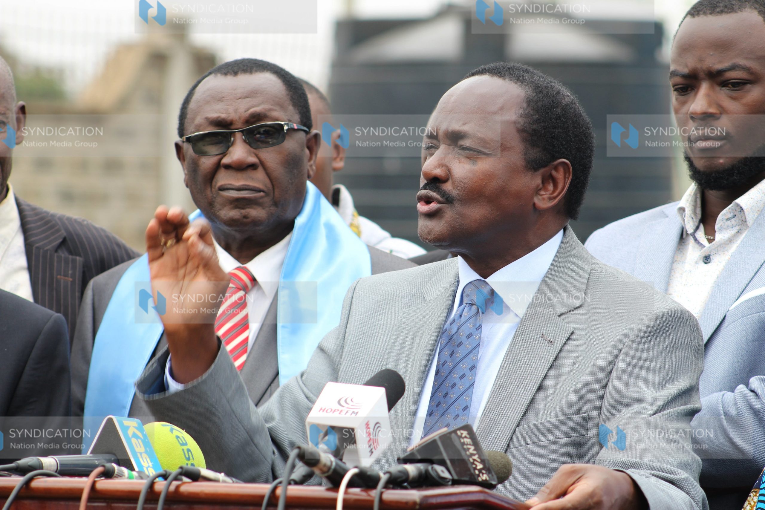 Leader Kalonzo Musyoka addressing the press
