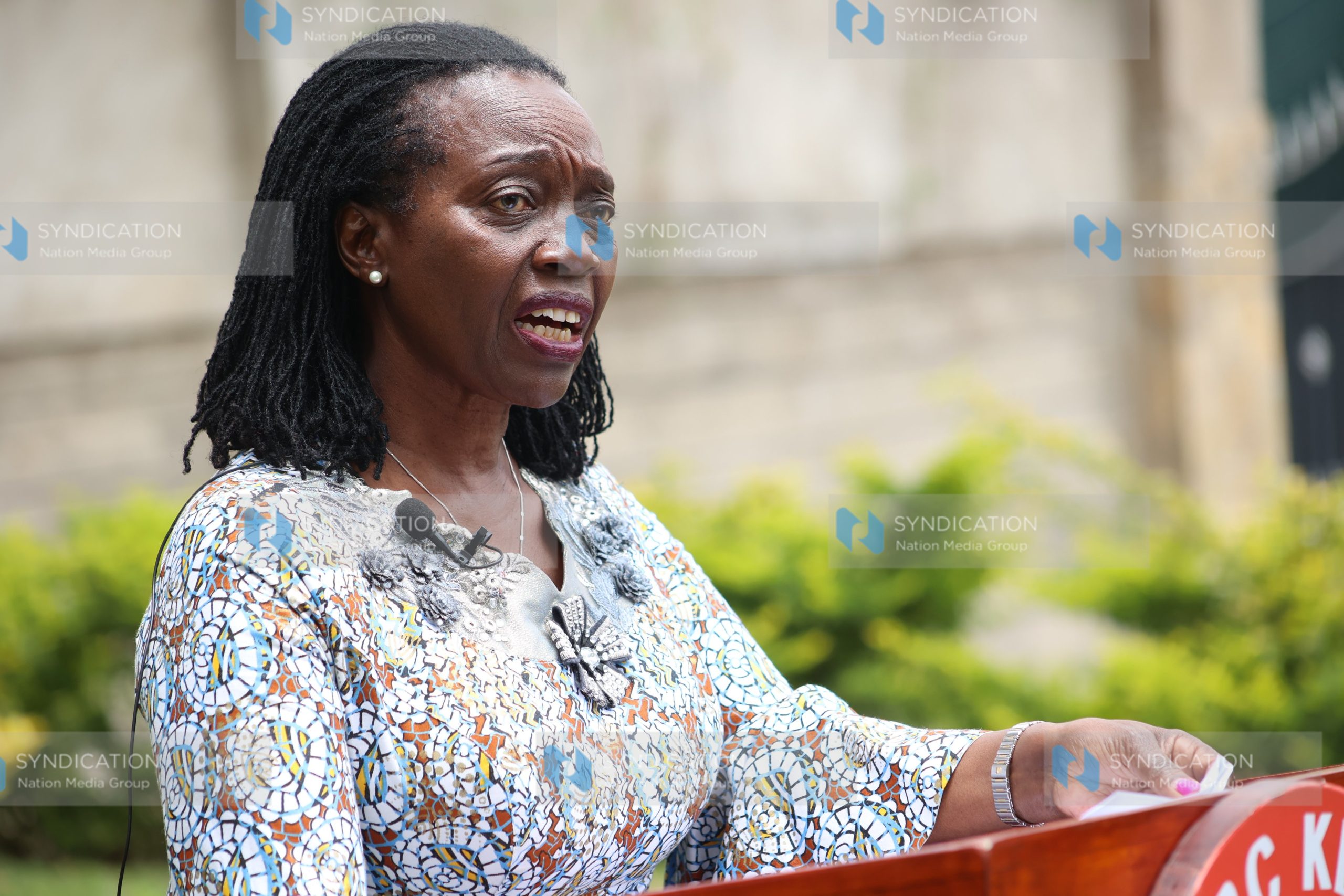 Narc Kenya Party Leader Martha Karua addressing journalists