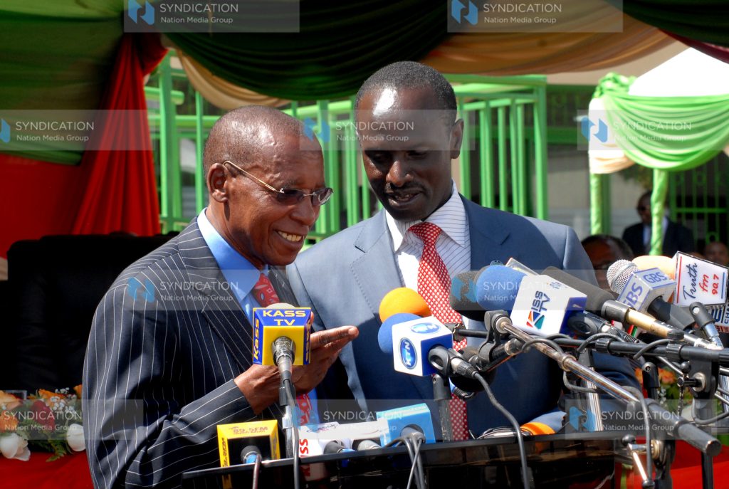 Mutula Kilonzo (left) and KNUT National Chairman Wilson Sossion