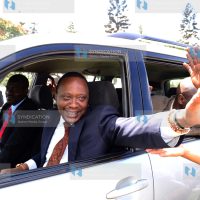 Deputy Prime minister Uhuru Kenyatta waves to the crowd