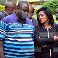 George Aladwa (left) confers with Nairobi County Women Rep Esther Passaris