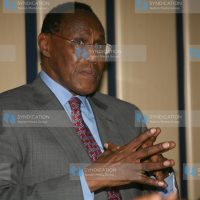 Internal Security minister George Saitoti addresses a media briefing