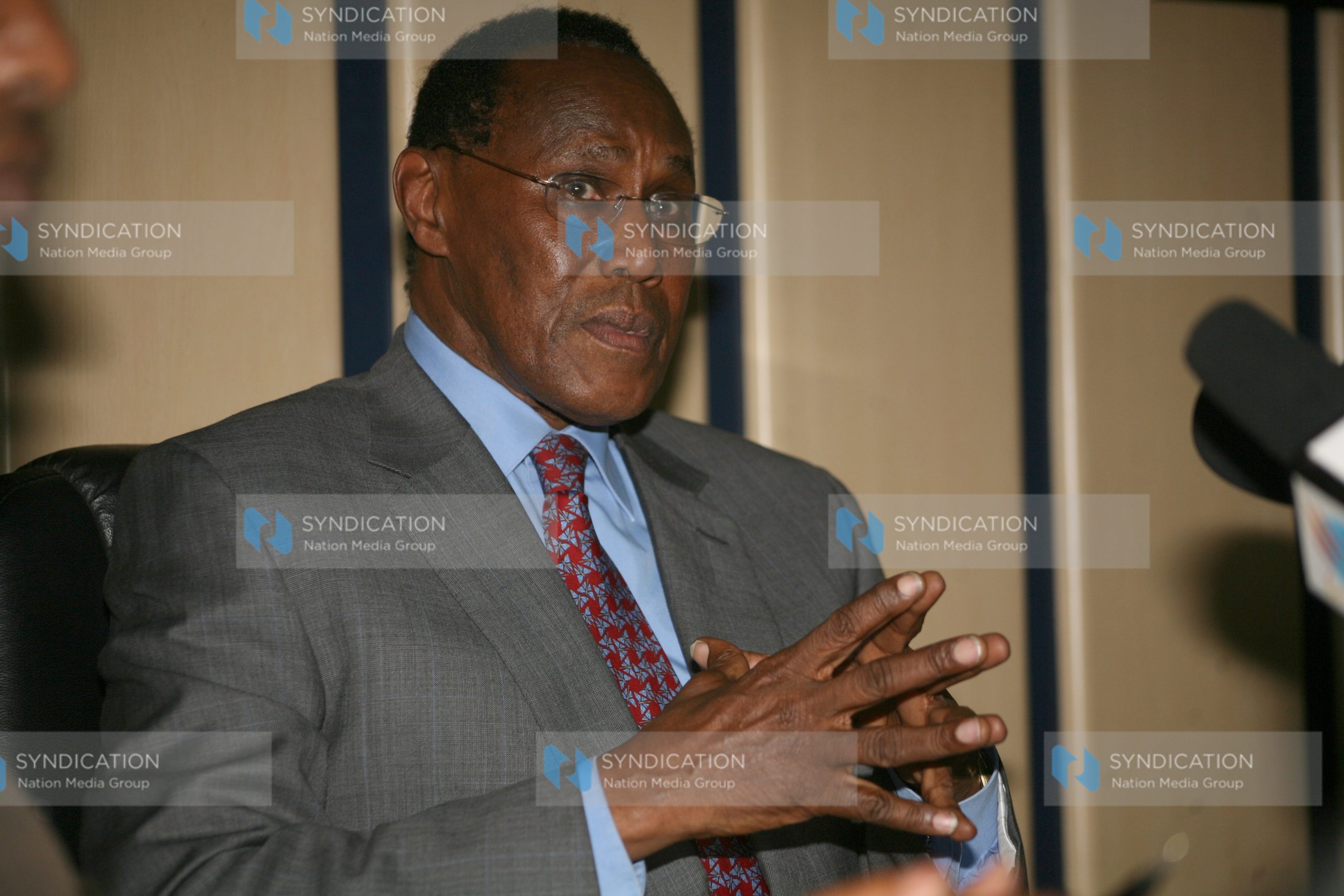 Internal Security minister George Saitoti addresses a media briefing