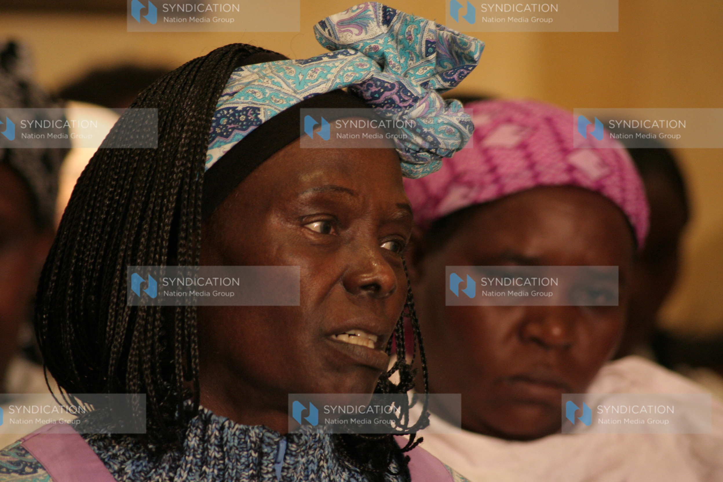 Prof Wangari Maathai (left) addresses a press conference