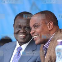 Meru Senator Kiraitu Murungi (left) and Ntima West MCA Samson Thuranira