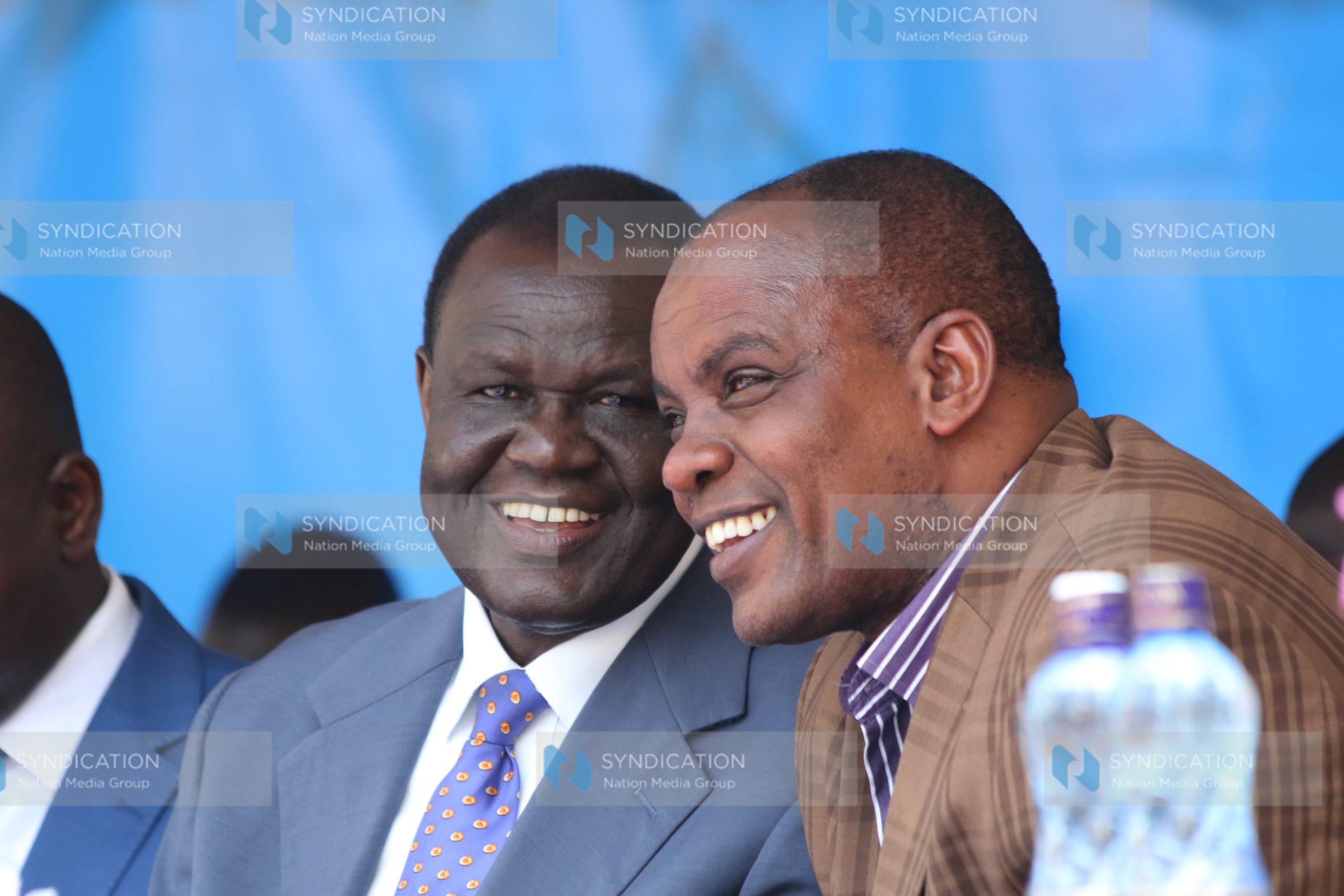 Meru Senator Kiraitu Murungi (left) and Ntima West MCA Samson Thuranira