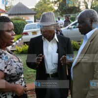 Joseph Kamotho (right) with Charles Rubia and Anne Kirima during a press briefing