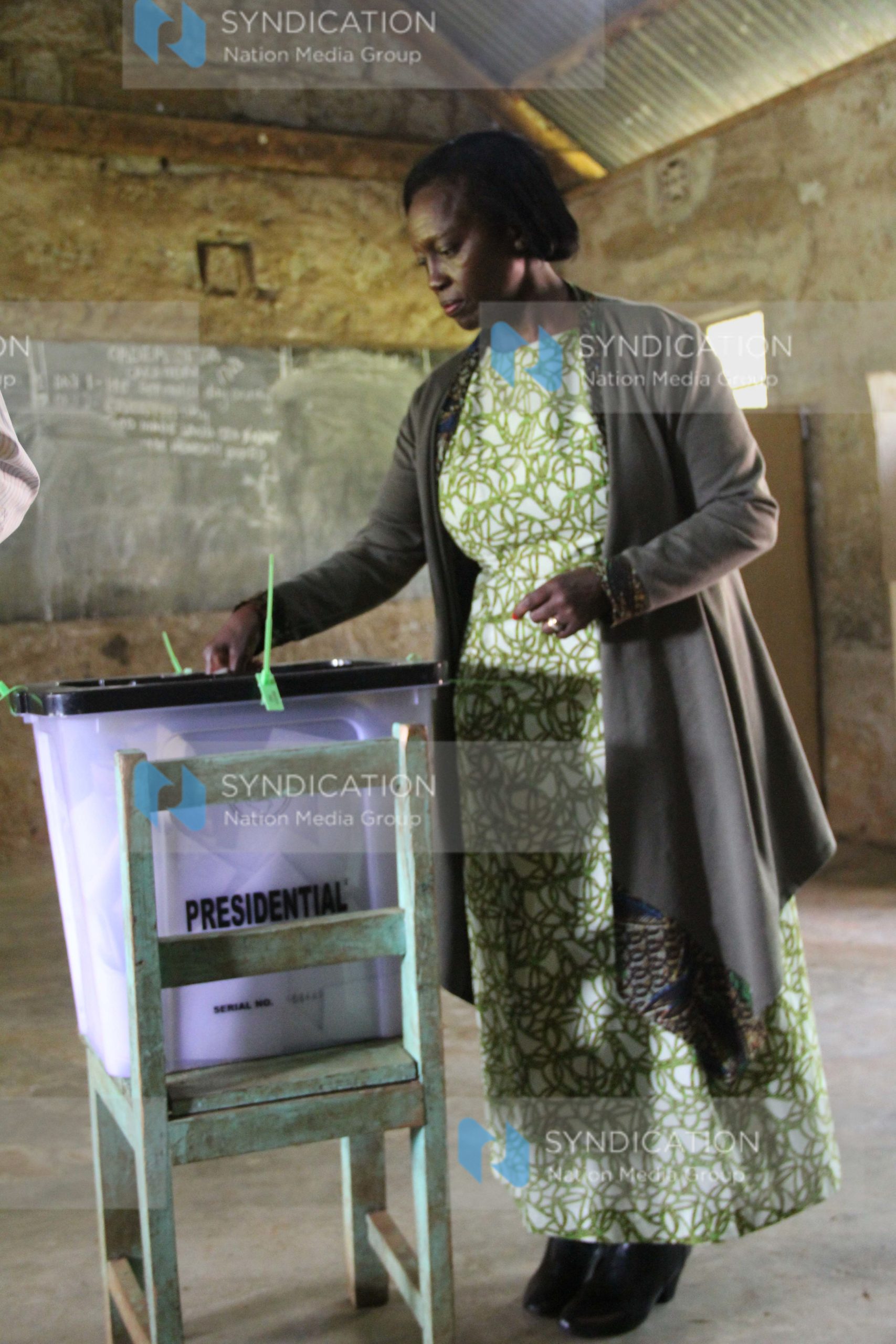 Martha Karua casts her vote in a ballot at Mugumo Primary School