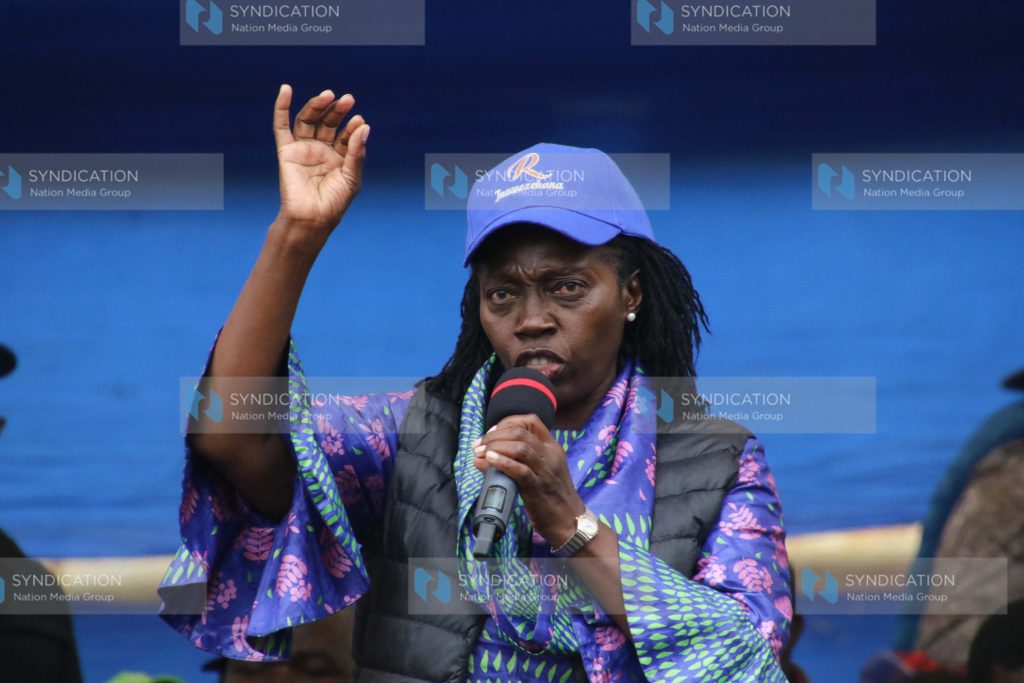 Martha Karua addresses wananchi during a campaign rally