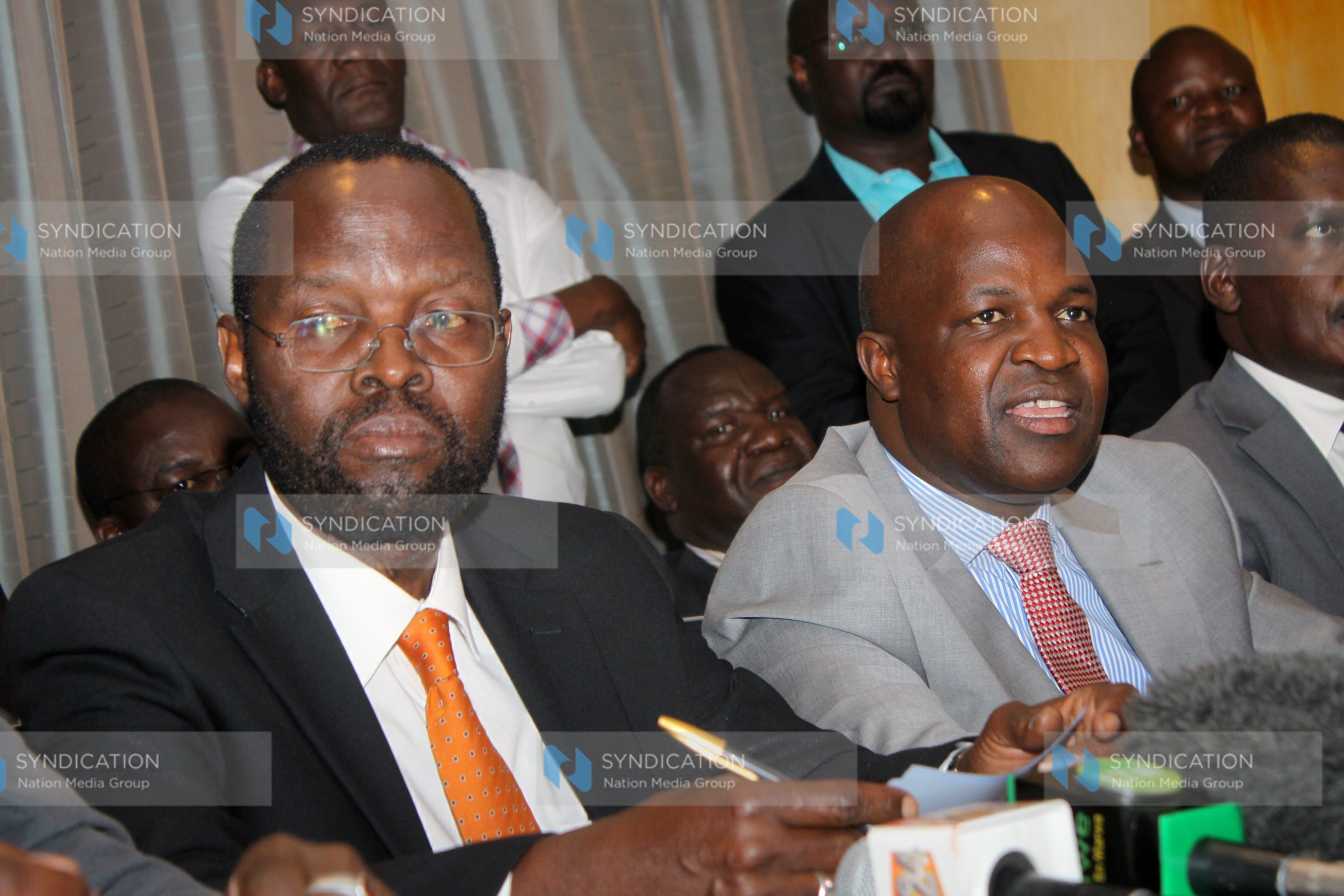 Prof. Anyang’ Nyong’o’s running mate Dr Mathew Ochieng Owili (right), address Journalists