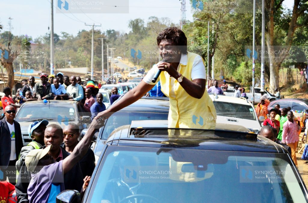 Charity Ngilu celebrates with Kitui Town residents after she won the gubernatorial seat