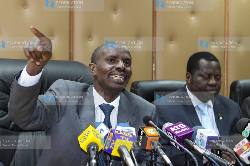 Wilson Sossion (left), the National Chairman of the Kenya National Union of Teachers (KNUT)