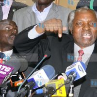 Francis Nganga (Right) flanked by current KNUT chair Wilson Sossion