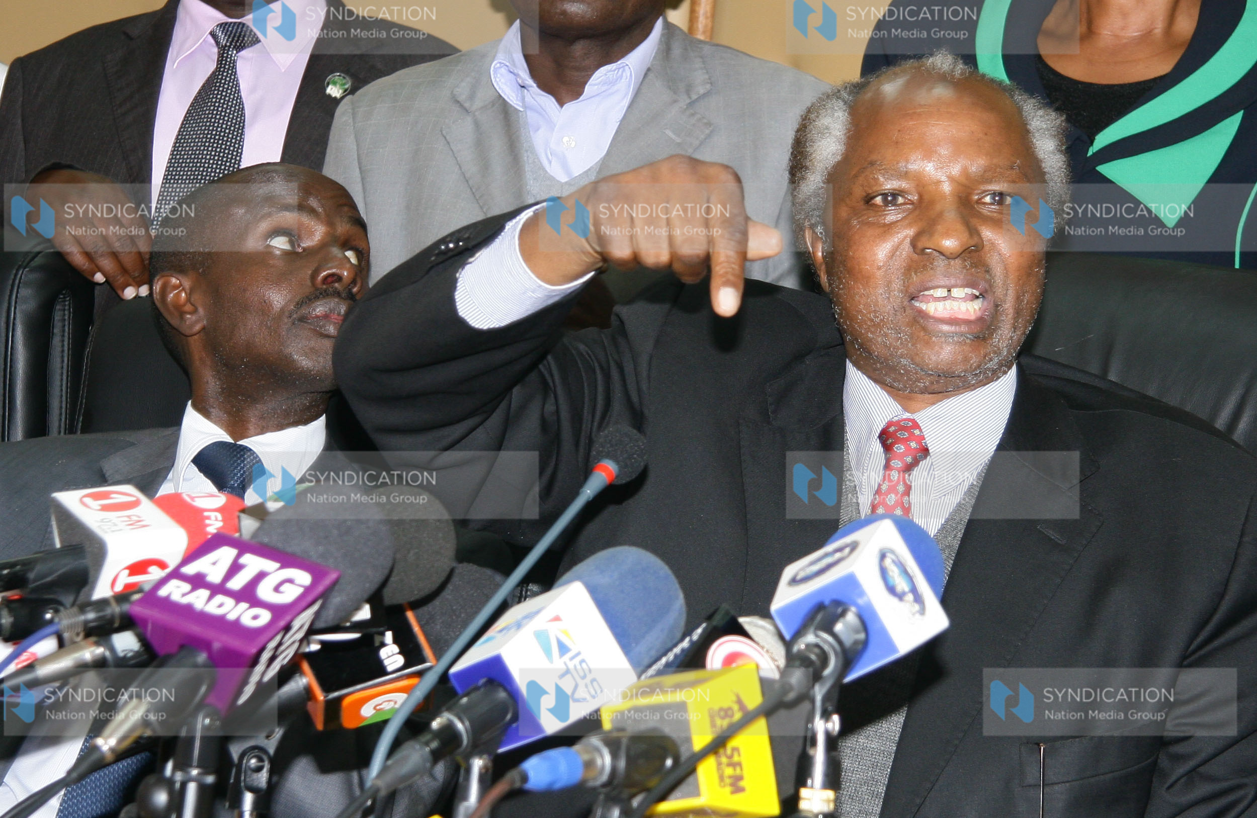 Francis Nganga (Right) flanked by current KNUT chair Wilson Sossion