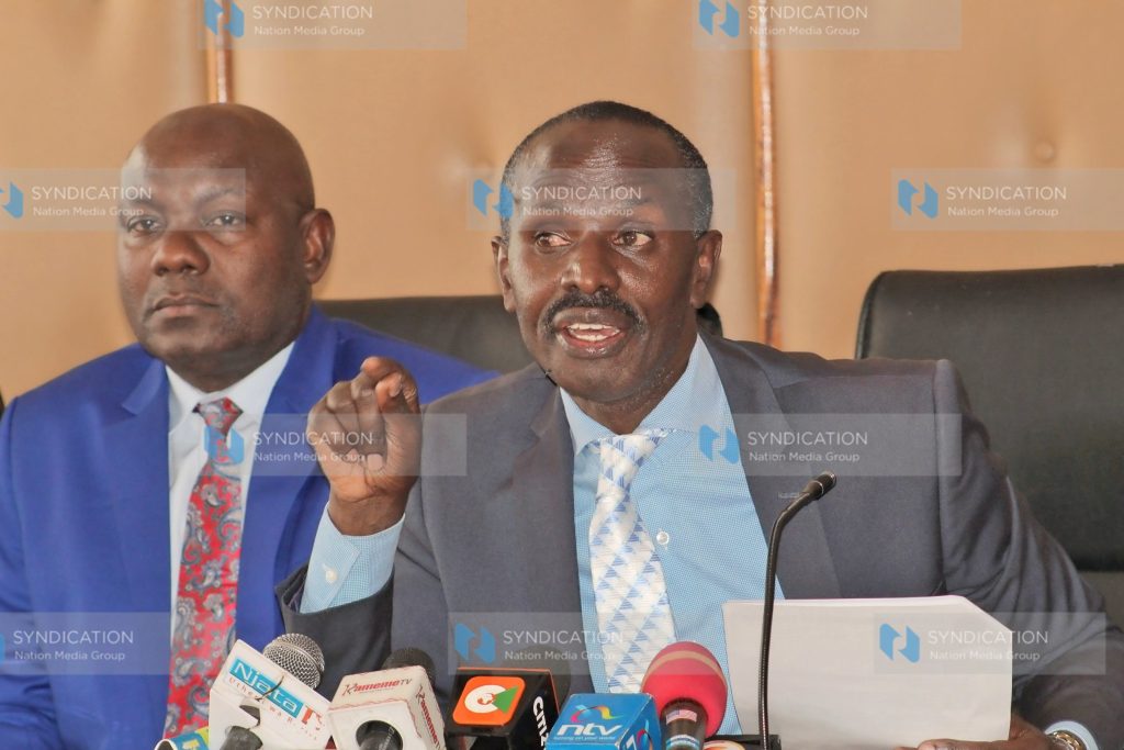 Wilson Sossion (right) with KNUT National Chair Wycliffe Omucheyi