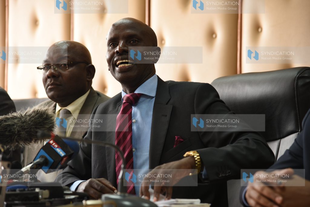 Wilson Sossion (right) with Chairman Wycliffe Omucheyi (left)