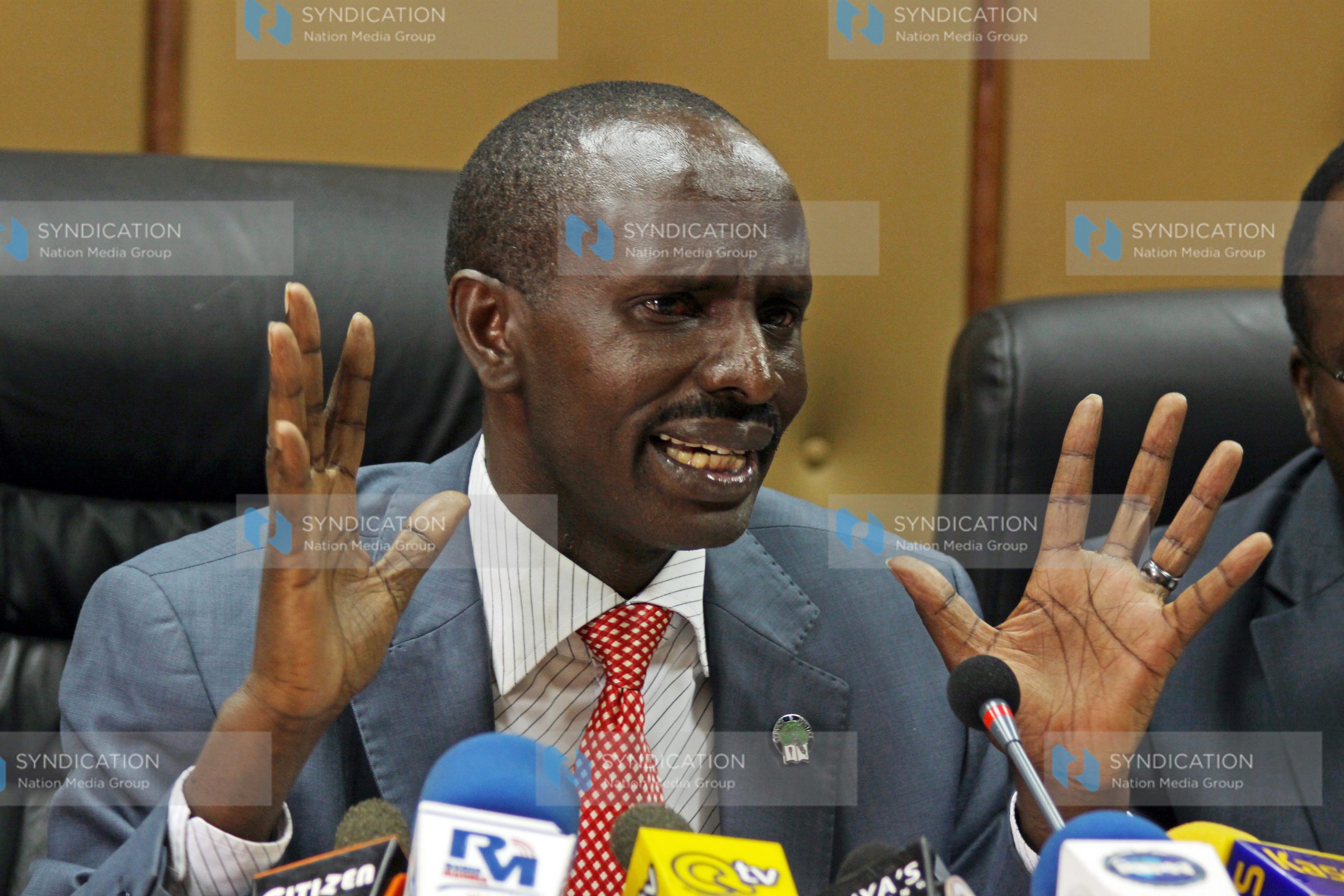 Wilson Sossion speaks during a press conference