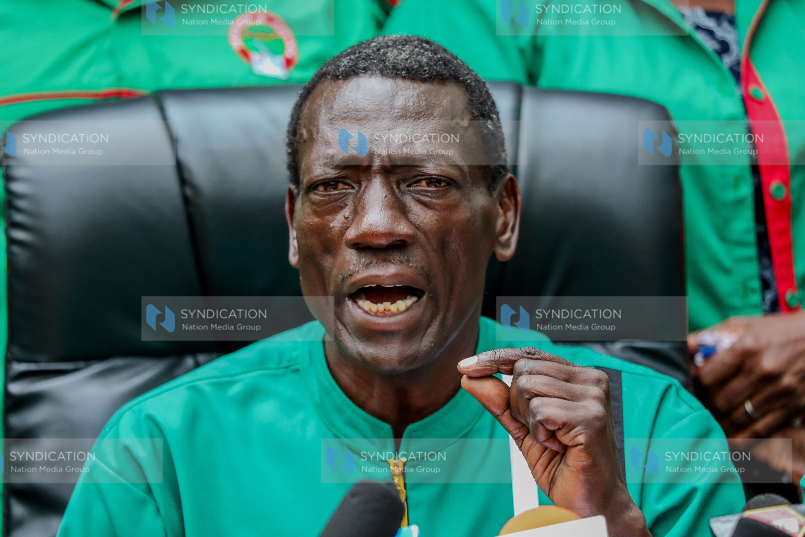 Secretary General Collins Oyuu addressing journalists