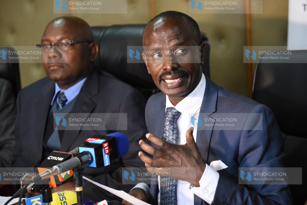 Wilson Sossion during a press briefing