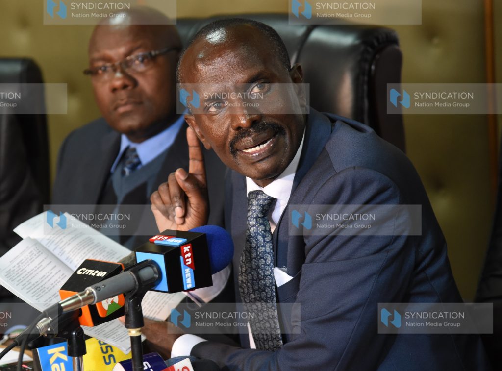 Wilson Sossion during a press briefing