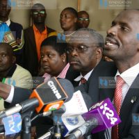 (KNUT) Chairman Wilson Sossion (right) speaking to the press