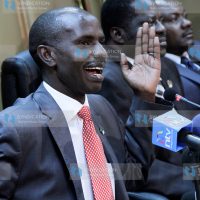 KNUT chairman Wilson Sossion (center) spoke during a press briefing