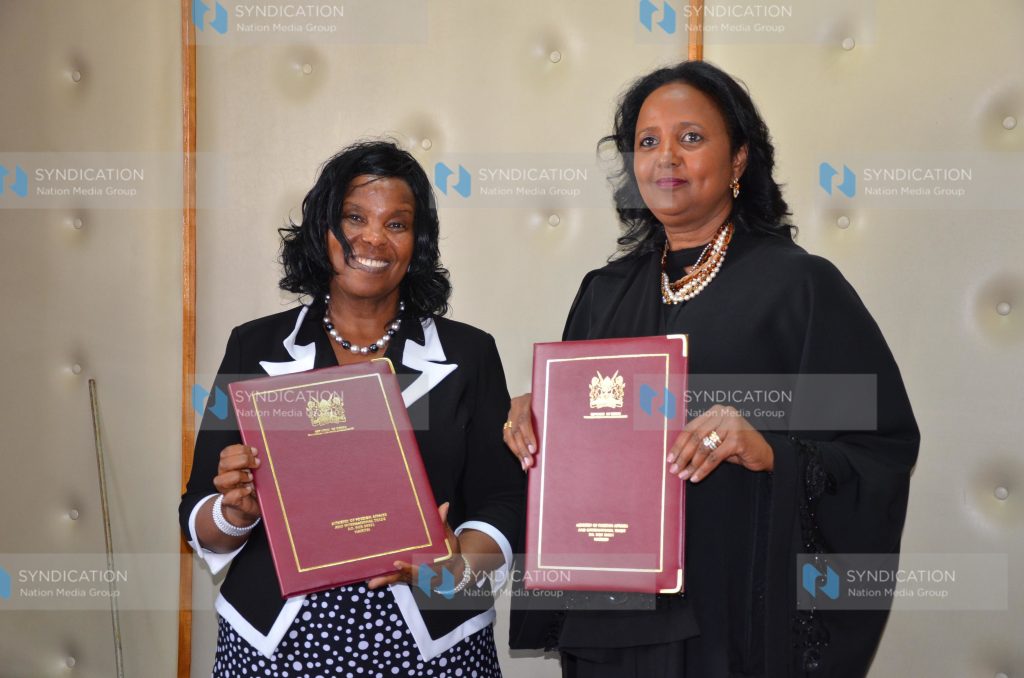 Olive Mugenda (left) Foreign Affairs CS Ambassador Dr Amina Mohammed