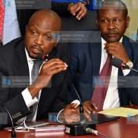 Gatundu South MP Moses Kuria (left) makes his remarks
